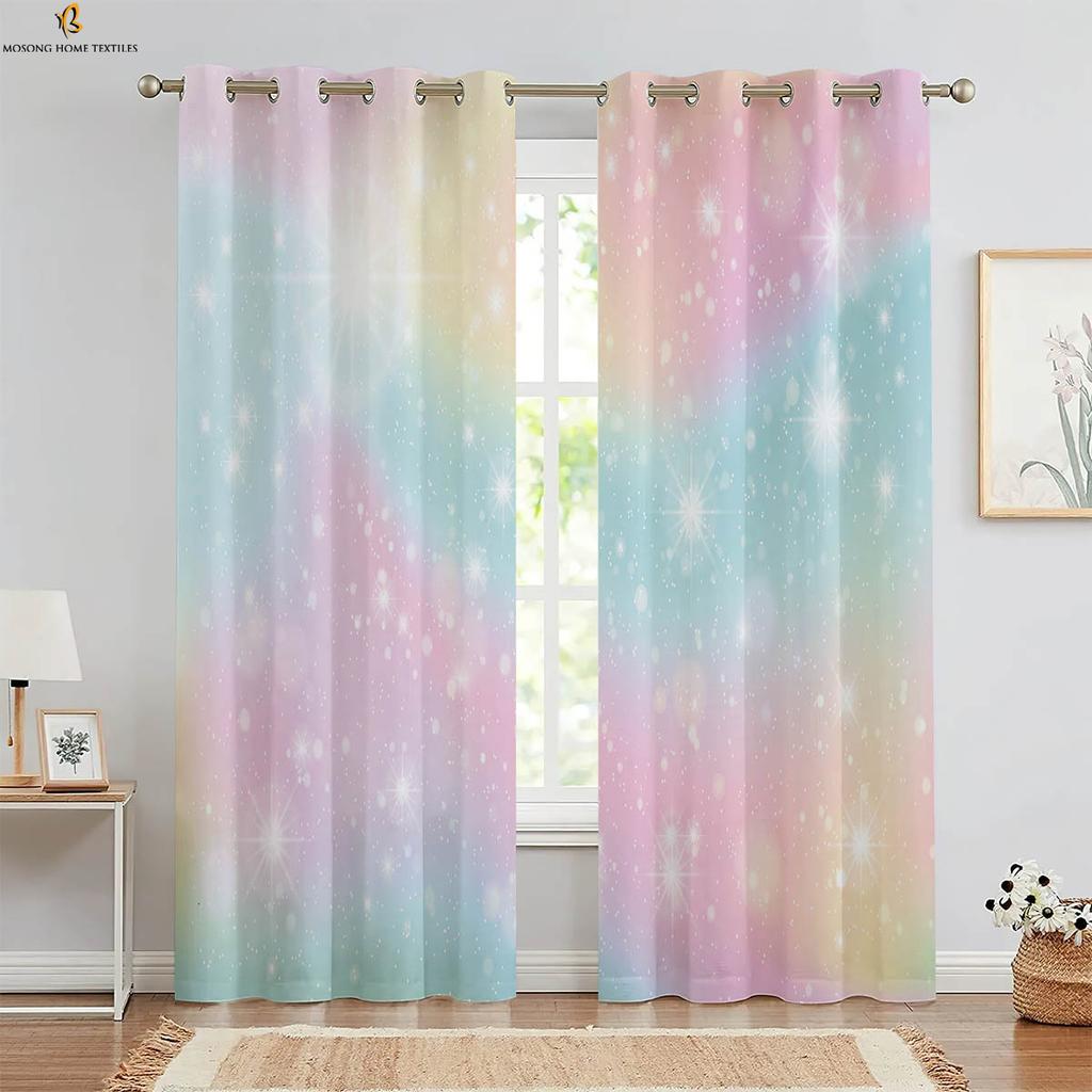 Красочные шторы с радужным принтом, блестящие, современные, минималистичные, для спальни, гостиной, кухни, декоративные шторы с карманами, 2 шт.