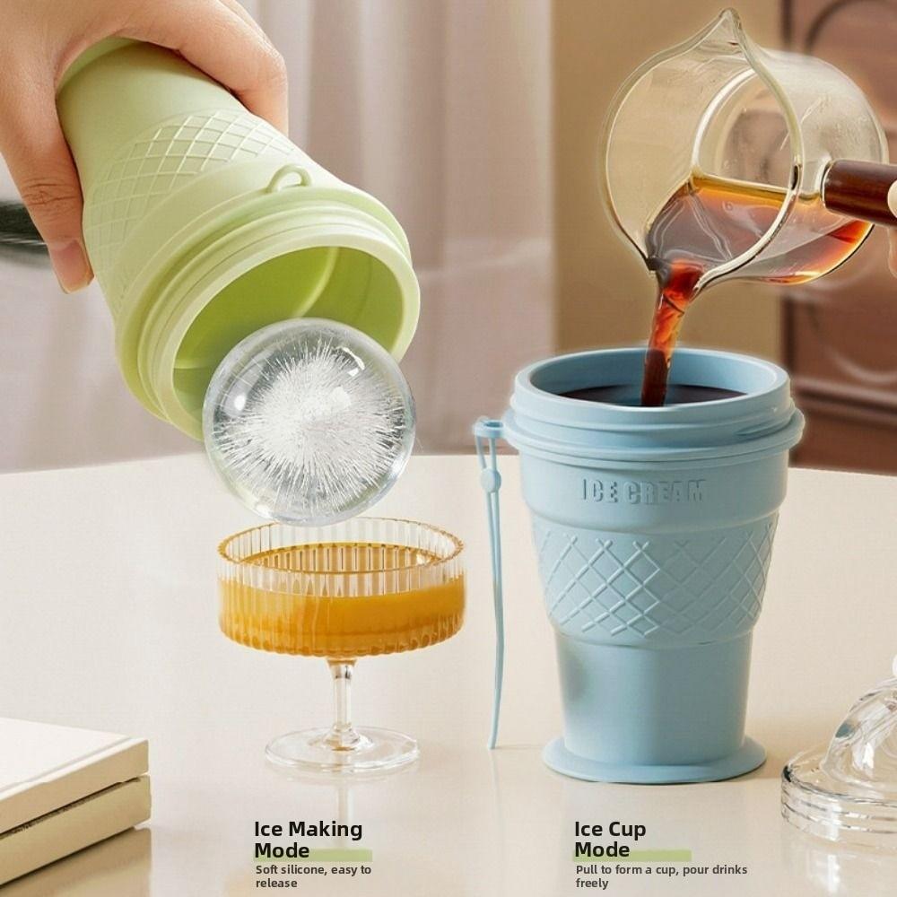 2 in 1 Foldable Ice Ball Cup Ice Cream Design Leak-Proof Ice Cube Water Bottle Easy To Demold Multi-functional