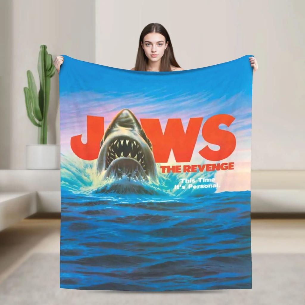 Jaws th Anniversary Retro Vintage s Movie Fuzzy Throw Blanket Lightweight Bedding Cover for Couch or Bed Personalized Design