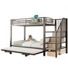Bunk Bed, 90 x 200 cm, 180 x 200 cm, Iron Frame, Pull-Out Bed Design, Fabric Bag, Staircase Constructions with Storage Space, without Mattress, black