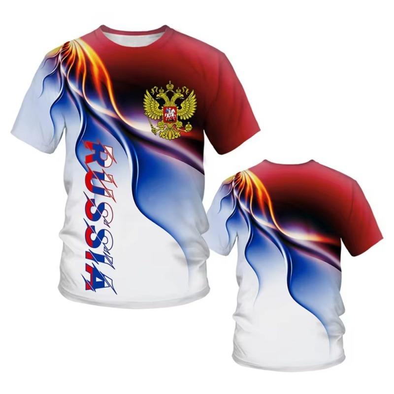 Russia National Emblem Pattern T Shirt For Men Colorful 3D Printed T-Shirts Summer Casual O-Neck Tees Loose Short Sleeve Tops