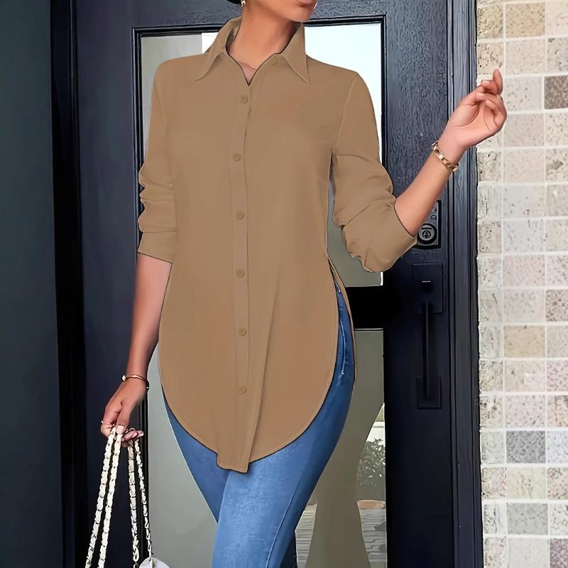 Four Seasons Fashion Blouse Solid Lapel Simple Irregular Women's Shirt Long Sleeve Shirts