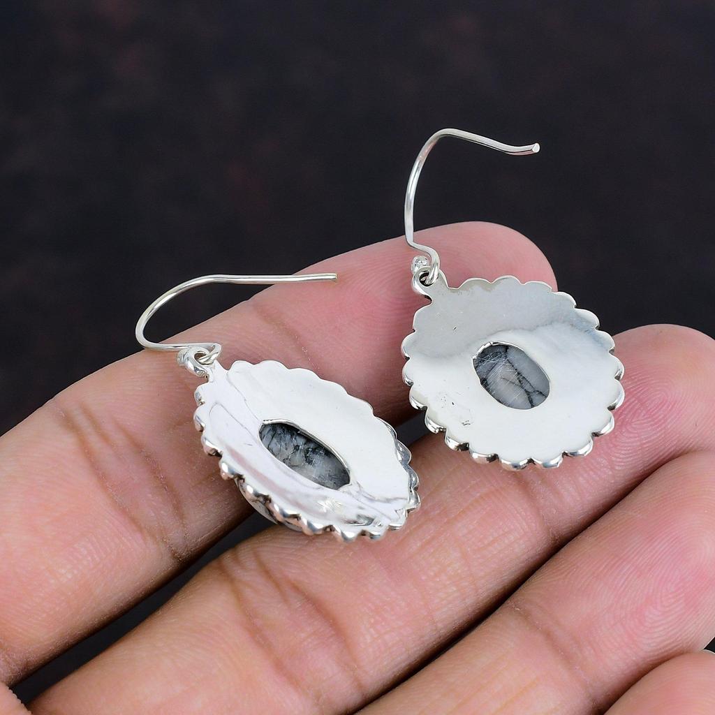 Серьги из пинолитового яшма, серьги с натуральными драгоценными камнями, серьги из стерлингового серебра 925 пробы, винтажные серьги, серьги-капли, украшения ручной работы, подарки для мамы