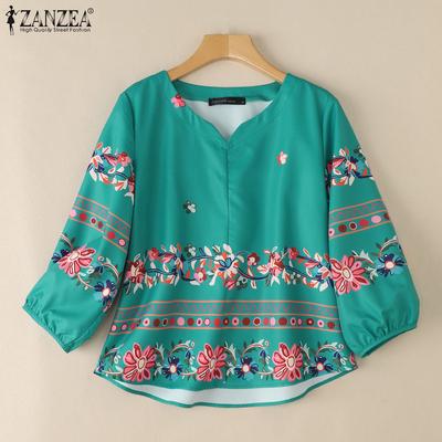 Женская повседневная блузка свободного кроя с V-образным вырезом и рукавом 3/4