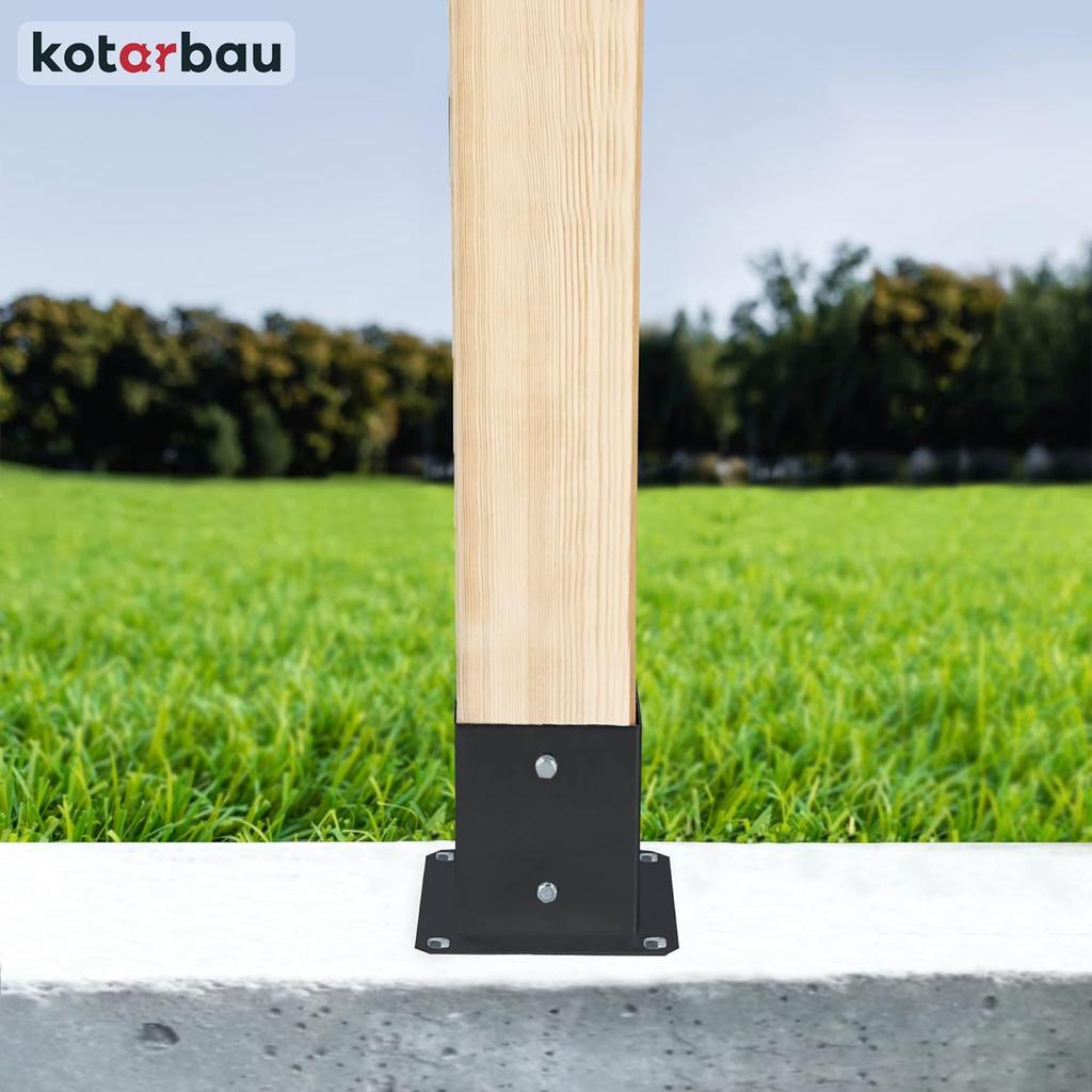 Wooden Pole Base Screwed to Concrete Black Steel 80x80 mm 2 pcs