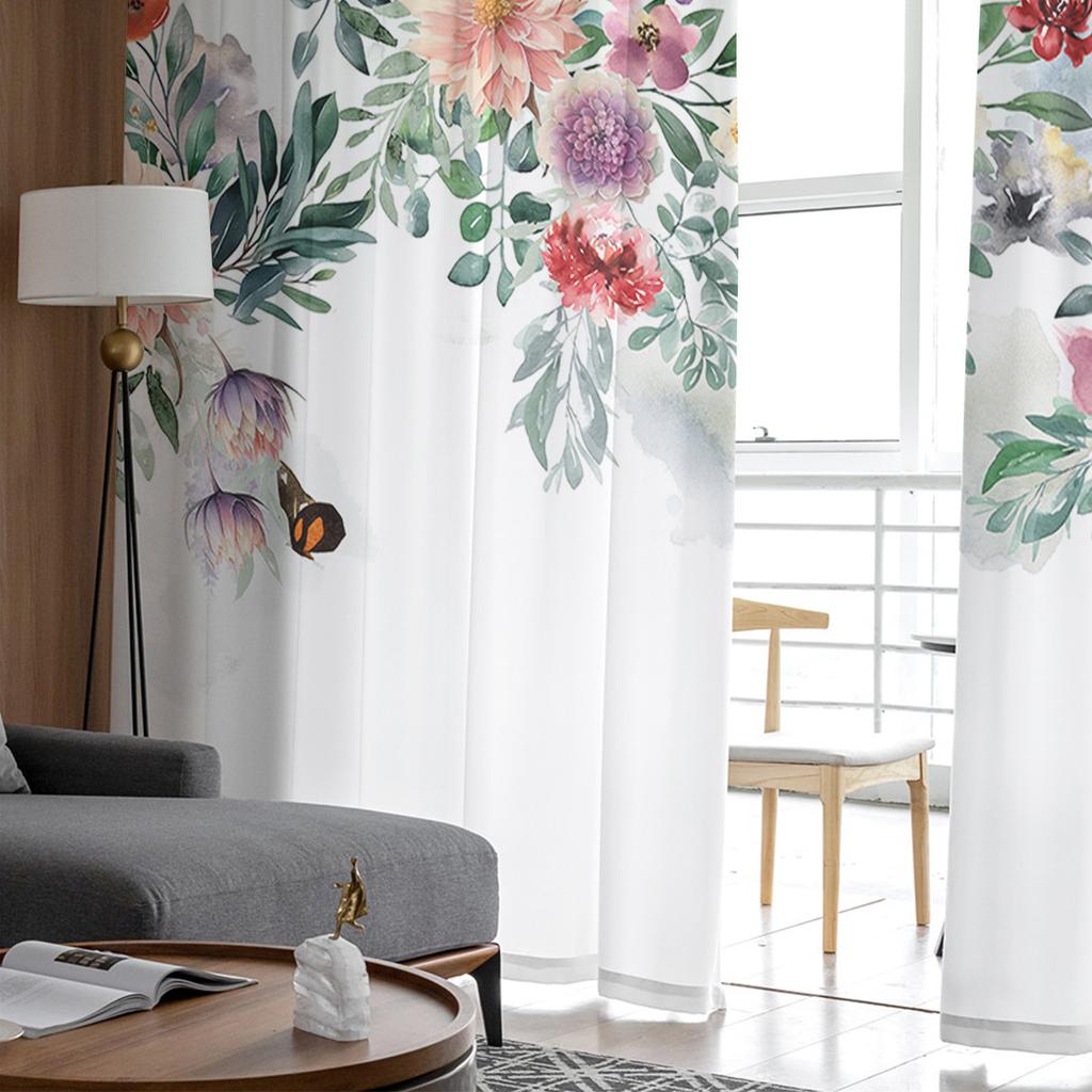 Акварельные листья, растения, цветы, бабочки, шторы для спальни, тюль, прозрачная занавеска для гостиной, домашний декор, вуаль, шторы