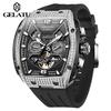 GELATU Men's Watch Hollow Out Skeleton Automatic Watch for Men Silicone Strap Dual Calendar Luxury Original Mechanical Man Watch