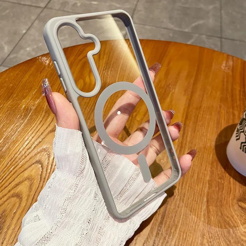Подходит для чехла для мобильного телефона Samsung S25Edge A55 Прозрачный матовый S24ultra Магнитный защитный чехол Magsafe S23