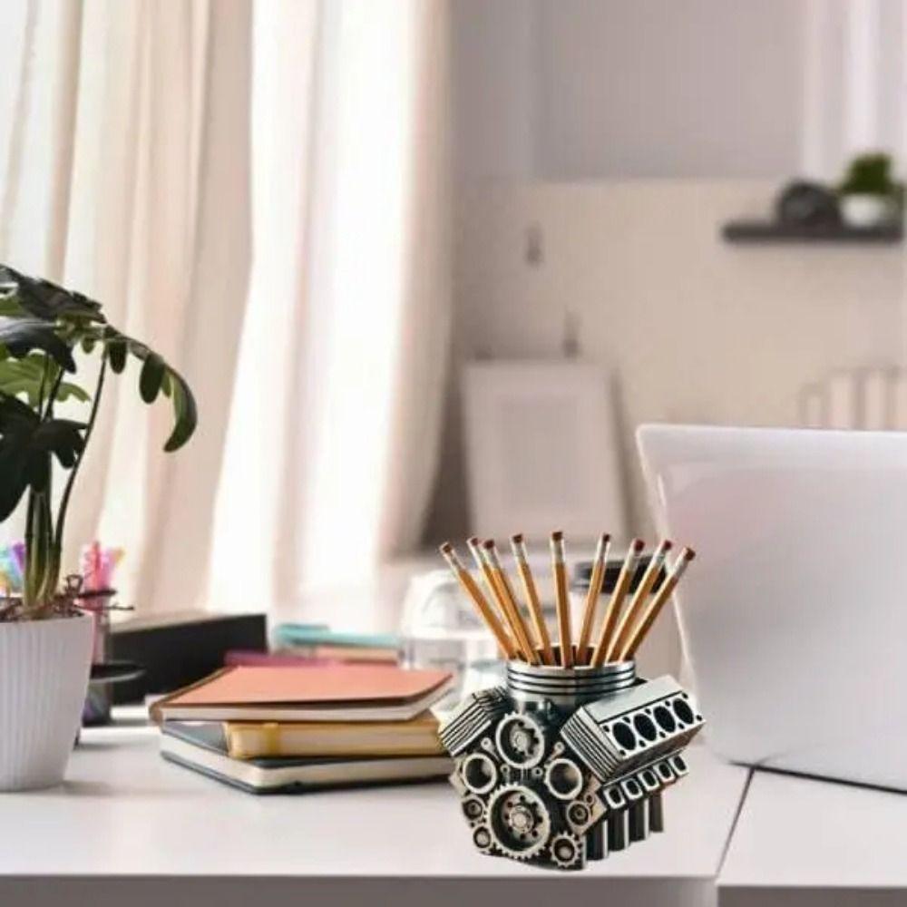 V6/V8 Engine Shaped Desk Organizer Crafts Desktop Decor Creative Engine Block Pen Holder  Desktop