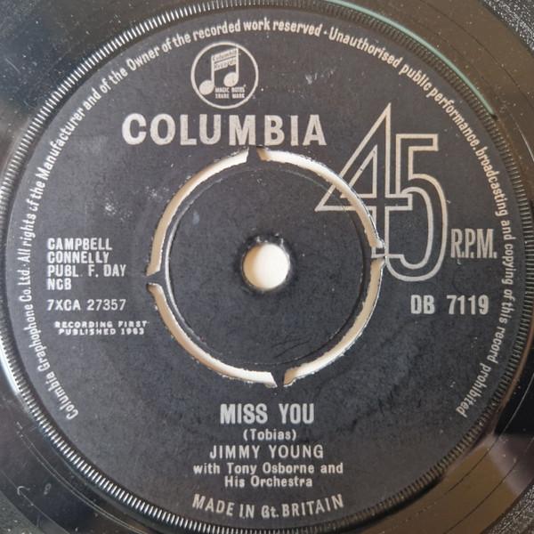 7-дюймовая пластинка ДЖИММИ ЯНГ - Miss You DB7119 Columbia 1963 Великобритания Поп Б/У