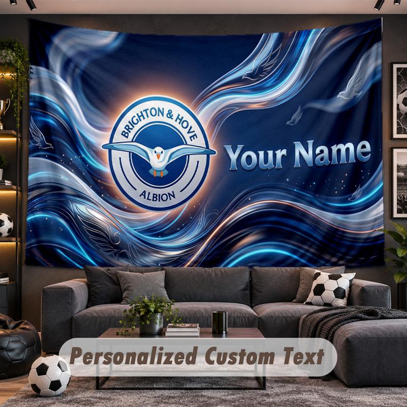 Brighton & Hove Albion Football Personalized Tapestry Support Custom Name, Wall Art Home Decoration