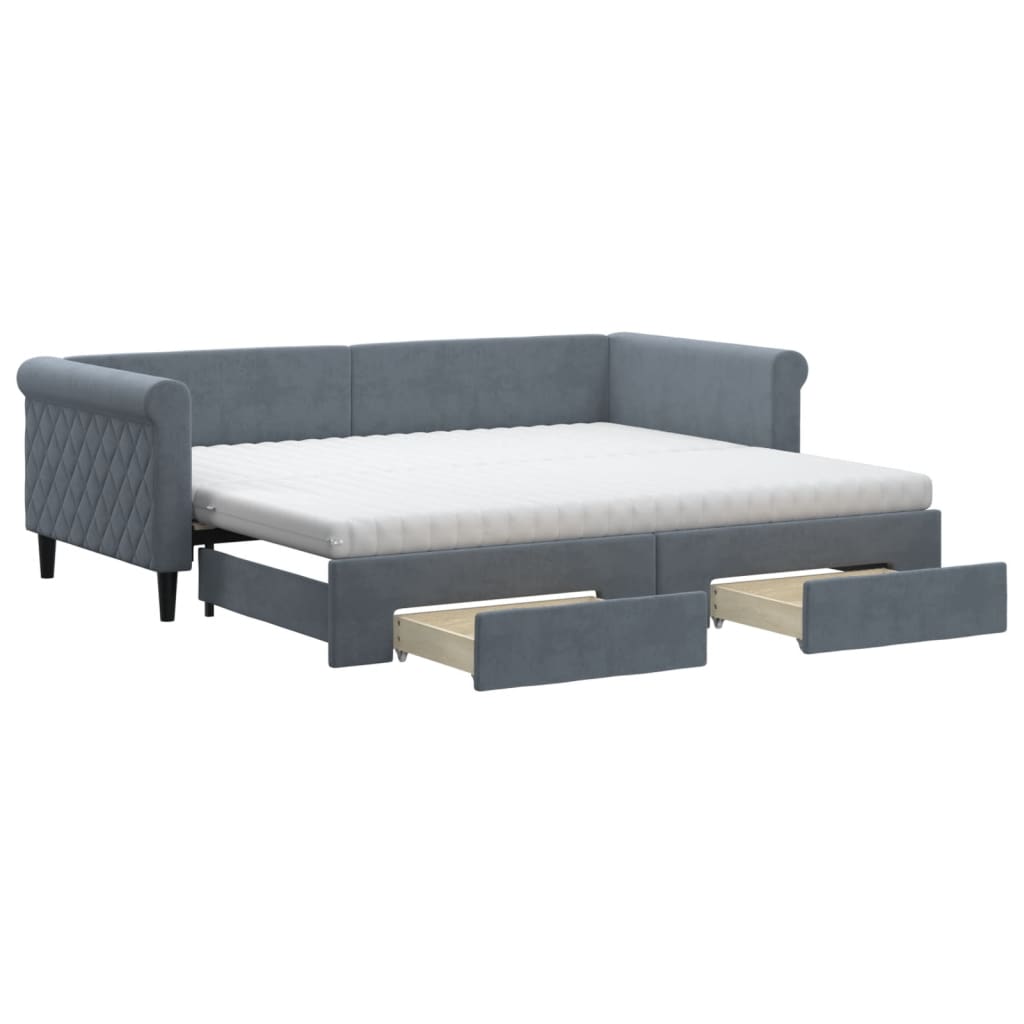 Extendable Daybed with Drawers Dark Grey 90x200 cm Velvet
