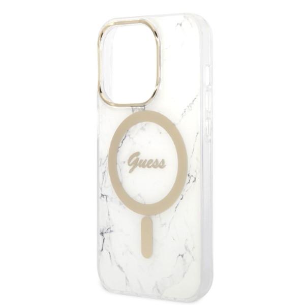 Etui do iPhone 14 Pro Guess Marble MagSafe Białe