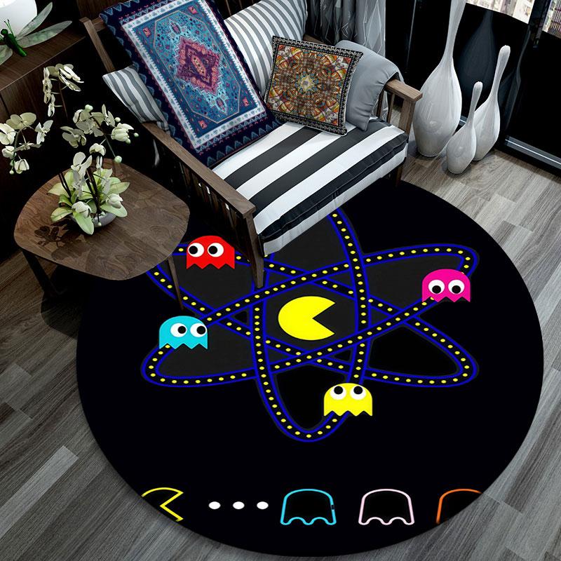 Pac‑Man pattern round rug,Carpet Rug for Living Room Bedroom Playroom ,Non-slip Floor Mat,Holiday Gifts and Birthday Gifts.