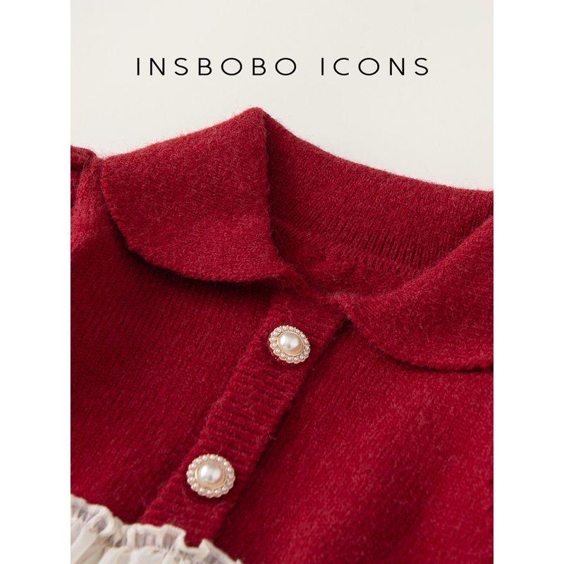 Insbobo Girls' Dress 2026 Spring New Style Red Sweater Dress Fashionable Dress One-Year-Old Girl's Formal Dress