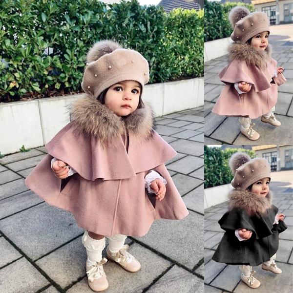 Толстая теплая накидка для маленьких девочек, пальто с меховым воротником, детское зимнее длинное пальто, верхняя одежда для детей-подростков