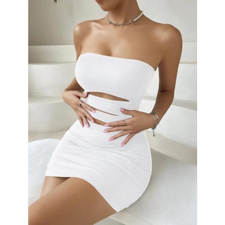 2026 New European Sexy Tube Top Dress, Women Backless Off Shoulder Hollow Out Bodycon Mini Dress