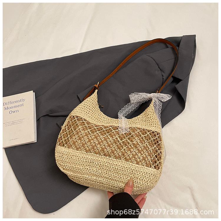 Woven Bag Women's 2025 Spring New Fashionable Large-capacity Beach Bag Casual Simple Commuting Retro Crossbody Bag