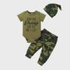Комплект летней детской одежды в европейском и американском стиле: Футболка с коротким рукавом и принтом в виде букв и камуфляжные брюки, комплект из 3 предметов