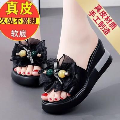 Классические модные повседневные женские тапочки для летней верхней одежды, новые популярные тапочки с толстой подошвой и французским бантом, универсальные нескользящие тапочки