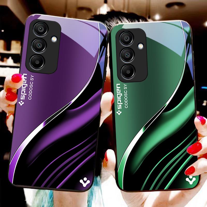Глубокий синий чехол для телефона из закаленного стекла для Samsung Galaxy A15 5G 54 4G 51 50 24 35 90 71 12 51 53 52S 80 22 34 Черный
