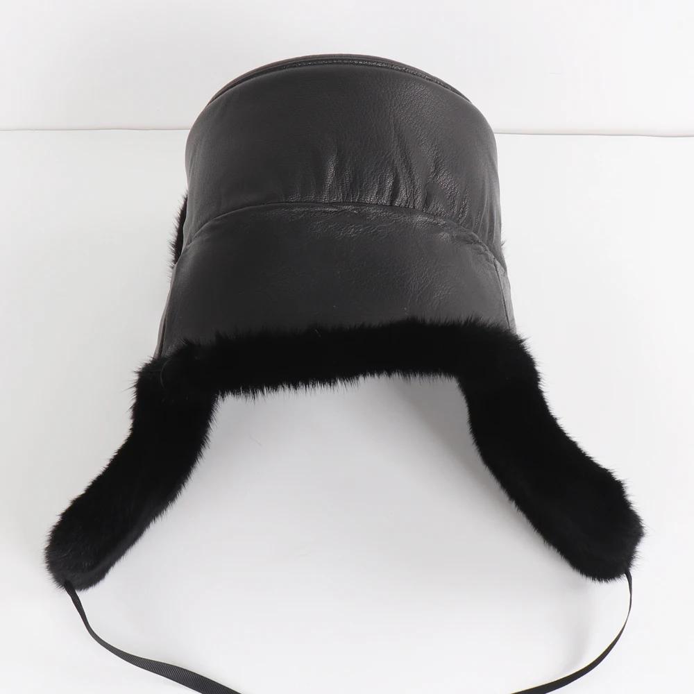 Новые зимние мужские уличные шапки-бомберы из натурального меха норки, мужские супертеплые 100% натуральные норковые шапки, роскошные мужские шапки из натуральной овчины