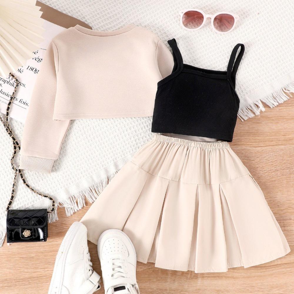 Детская одежда 2-7 лет, весенне-летний костюм на осень, абрикосовый джемпер + жилет + плиссированная юбка, новый костюм, юбка для девочек