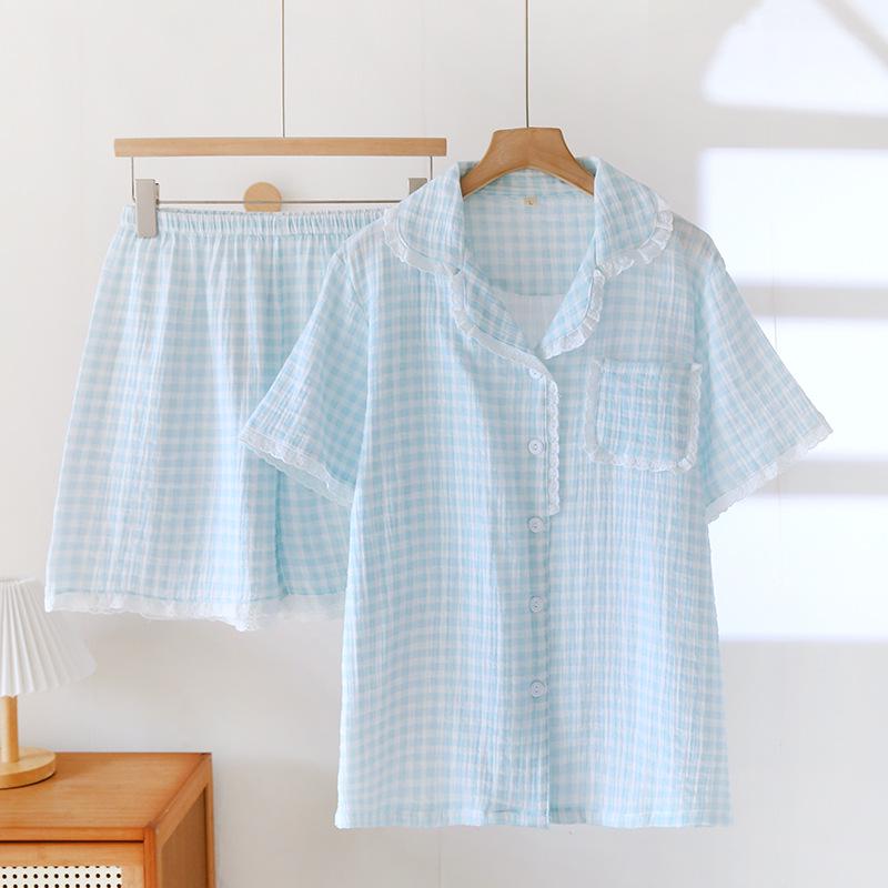 Женский летний пижамный комплект из чистого хлопка - Милый, Дышащий, с коротким рукавом и шортами