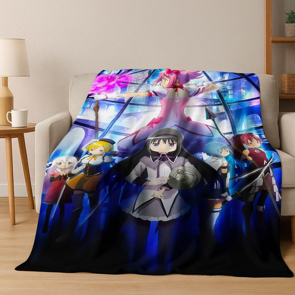 Мультяшное одеяло из фланели Puella Magi Madoka Magica, Уютное мягкое покрывало для дома, спальни, кровати, дивана, для детей