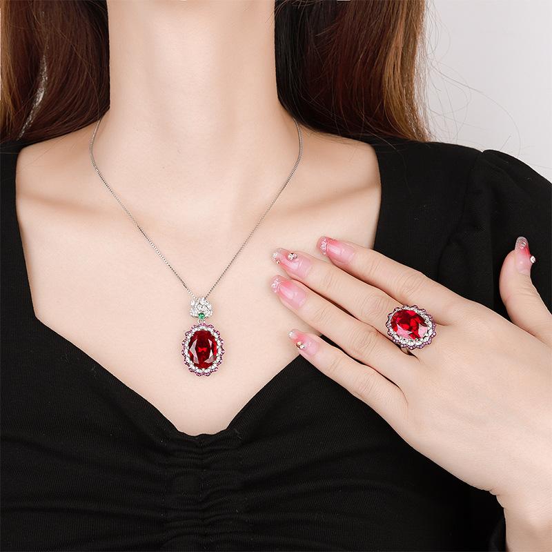 Jewelry Copper Bottom Gold Plating Simulation Red Corundum Blue Spinel Gas Black Gold Color Separation Women'S Set 13 * 18