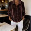 Женская рубашка с лацканами, длинным рукавом, бархатной текстурой, однотонная, топы, свободного кроя, планка на пуговицах, повседневные топы, рабочая одежда