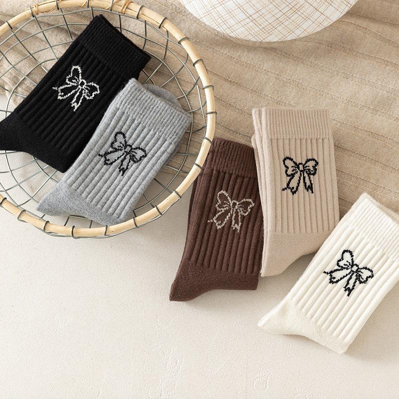 Bow-patterned Mid-calf Socks for Women Thin and Breathable for Spring and Summer Ballet-style Solid-colored Long Socks for Women In Summer