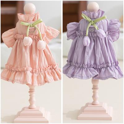 Платья для собак и кошек, плиссированные тюльпаном, розовые, фиолетовые, весенне-летние, в стиле принцессы, маленькие, средние, одежда для домашних животных, щенков, бишонов, тедди-медведей