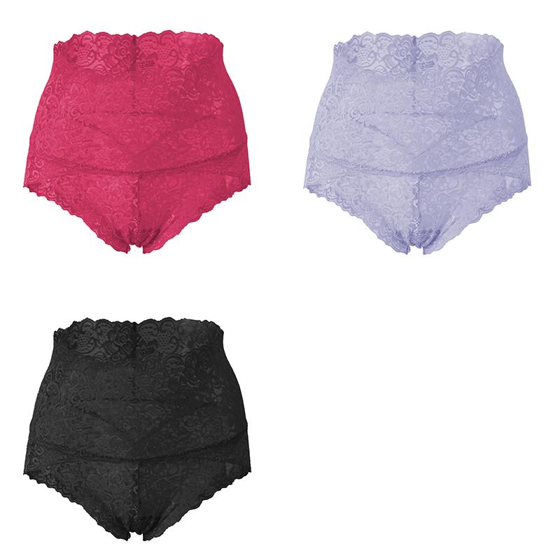 3PCS Ladies Sexy Mesh Panties High-waist Seamless Lace Underwear Briefs Women Knickers Transparent Lingerie