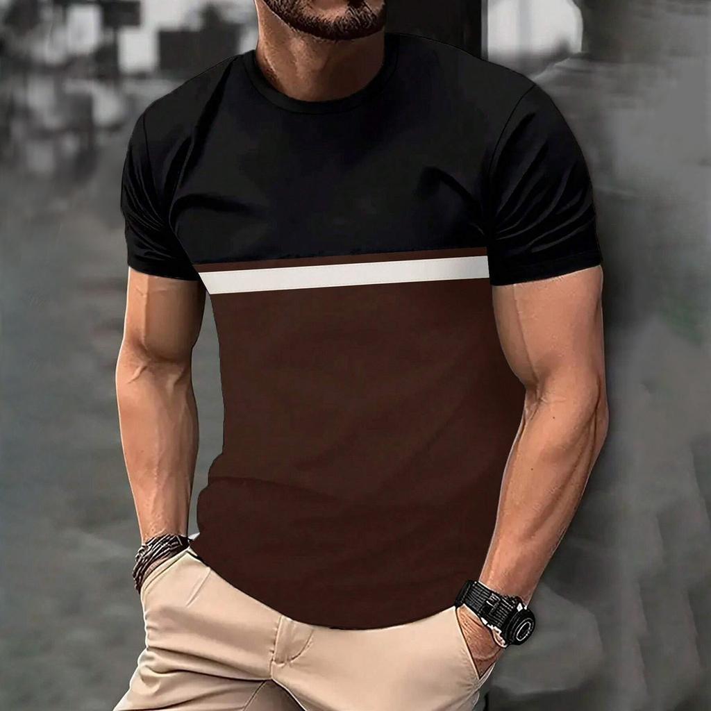 Летняя мужская популярная футболка с 3D-принтом, круглым вырезом и коротким рукавом