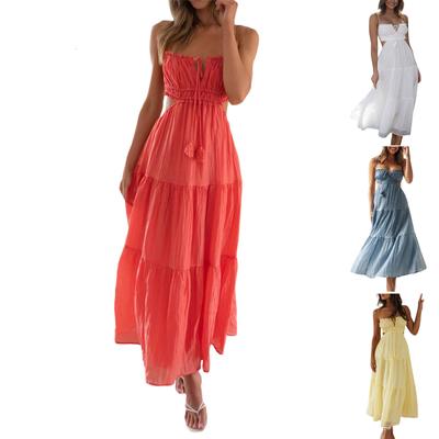 Женское платье-майка, летнее весеннее плиссированное платье в стиле бохо, милое струящееся пляжное платье без рукавов, прямая футболка, платье-майка, платье с круглым вырезом