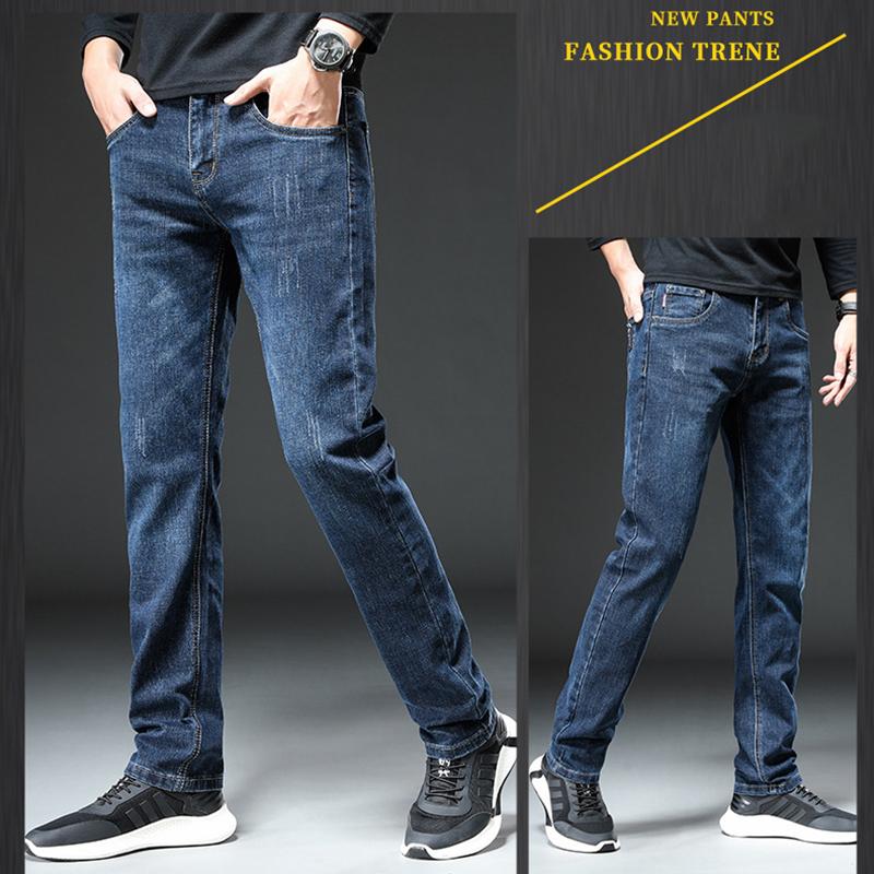 Autumn and Winter High Waist Denim Men's Loose Straight Stretch Cashmere Slim Business Casual Jeans Long Pants