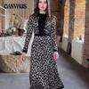 Spring and Autumn Dress Temperament Elegant Wind Waisted Printed Fashionable Skinny Dresses Long Dresses