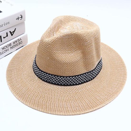 Cowboy Hat Large Brim Sun Protection Men Women Hat Geometric Pattern Decoration Summer Casual Fishing Hat