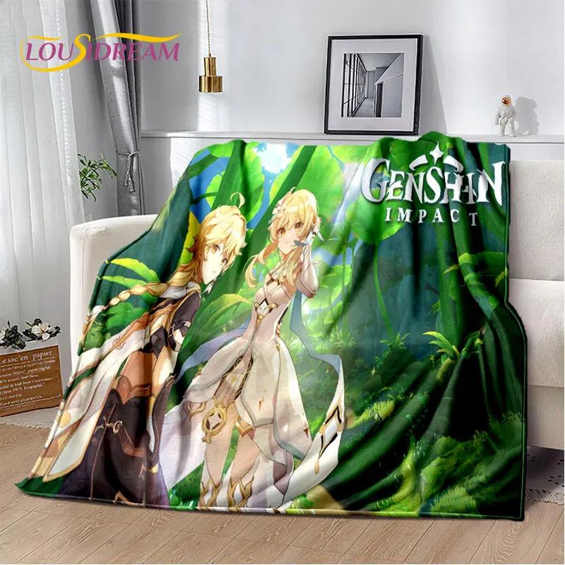 Мягкое плюшевое одеяло Genshin Impact с мультяшной игрой, фланелевое одеяло для гостиной, спальни, кровати, дивана, чехол для пикника, детское одеяло