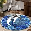 Blue Peacock Floral Art round carpet Chair cushion Round Entryway Rug, Soft Round Rugs for Living Room, Bedroom, Circle Carpet decor gifts