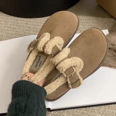 Версия из мягкой кожи~ Туфли Бокен для женской осени и зимы, бархатные туфли в стиле Мори ретро на одной педали из овечьей шерсти для женщин, носить как балетки