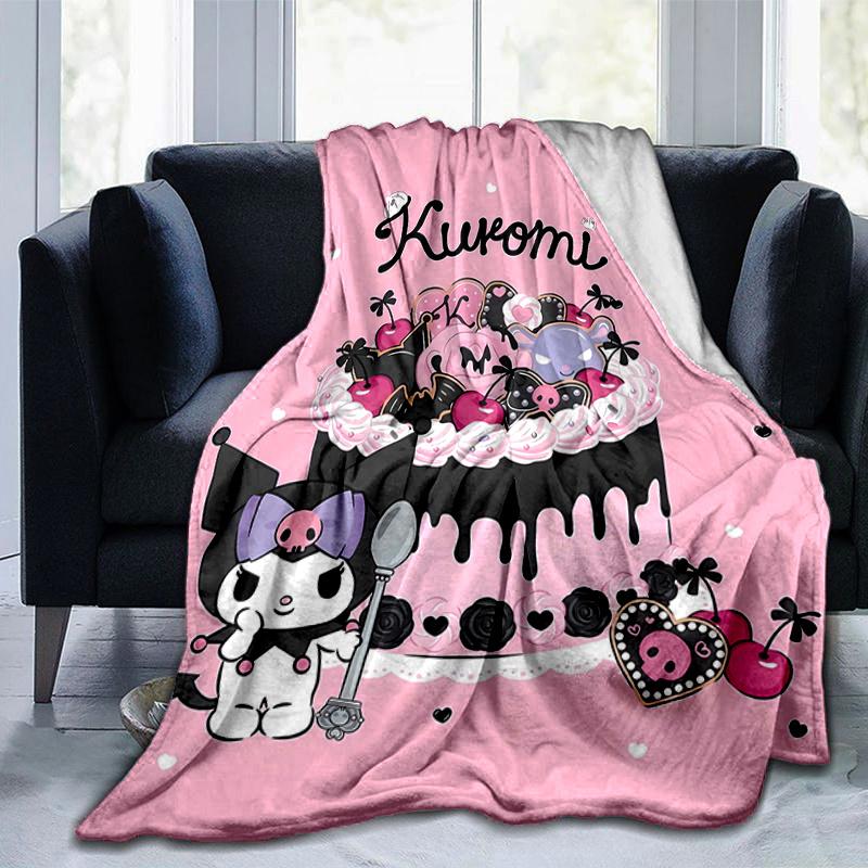 1pc Whimsical Cake Kuromi's Sweet Celebration Blanket, Seasonal Universal Home Decorative Throw Blanket for Room, Living Room, Travel, Camping, Car Bl