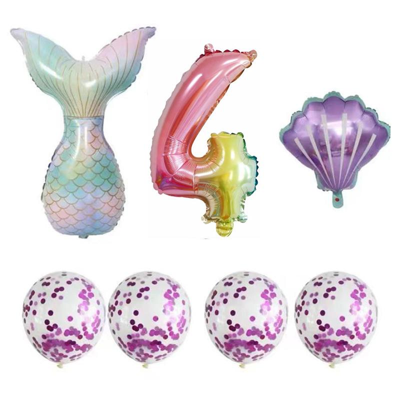 Набор из 7 предметов, набор воздушных шаров с градиентной фиолетовой русалкой, размер 0-9, 32-дюймовый градиентный цифровой воздушный шар с русалкой, воздушный шар для украшения праздника, дня рождения, свадьбы