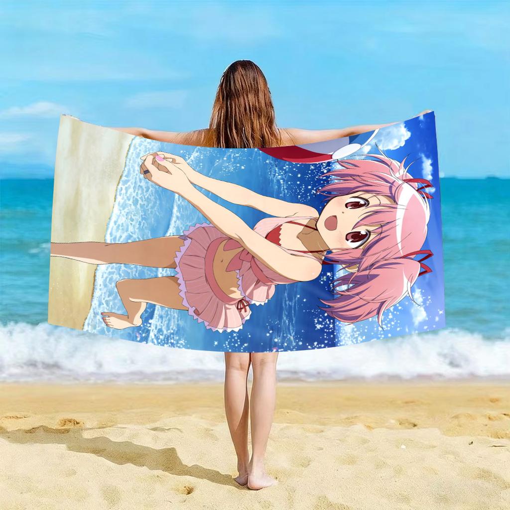 M-Madoka Magica Аниме Пляжное полотенце Микрофибра Быстросохнущее Фитнес Спортивное полотенце Подходит для бассейна Пляжные аксессуары