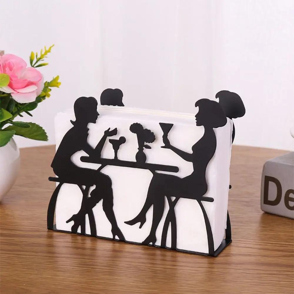 Black Paper Towel Holder Metal Modern Tissue Organizer Hollow Design Iron Art Desktop Decorations Accessories