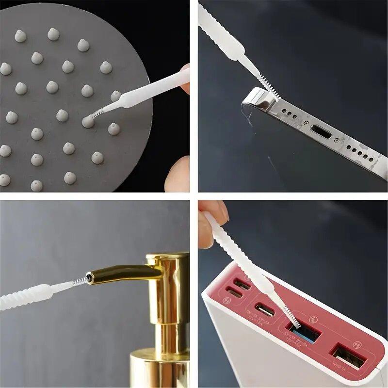 Trendy Unisex Spout Washing Gap Brush 10pcs Mini Brush For Kitchen Toilet Shower Head Cleaning Brush Spin Scrubber Anti Clogging Bathroom Nozzle
