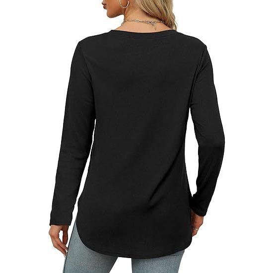 GMXIA Autumn Women's Solid Color Long Sleeve Top Round Neck Loose Casual Base Shirt