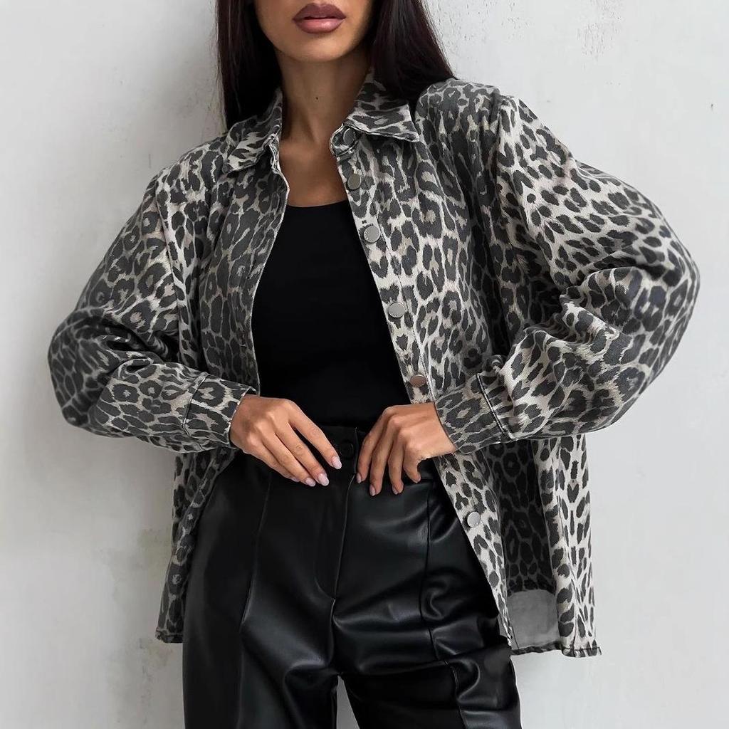 2024 Retro Leopard Print Denim Jacket - Trendy, Loose, Versatile for Spring