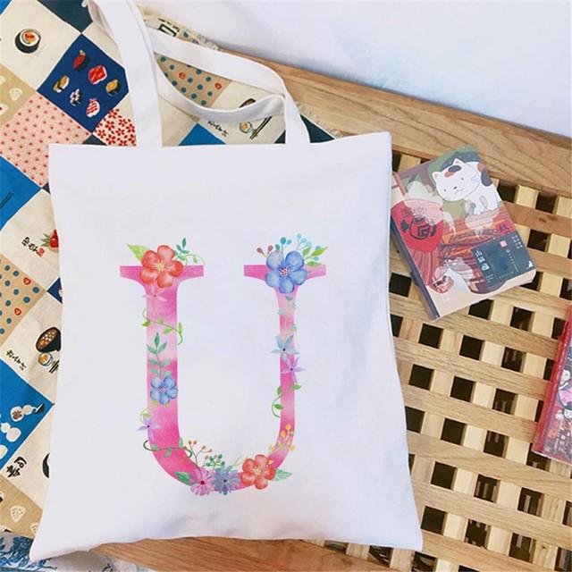 Женская холщовая сумка-шоппер Классический принт 26 букв английского алфавита Белая студенческая сумка-тоут Сумка-шоппер на плечо женская Сумка-тоут Харадзюку